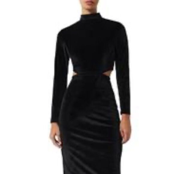 French Connection Womens Sula Black Velvet Cut-Out Semi-Formal Midi Dress - Picture 7 of 15